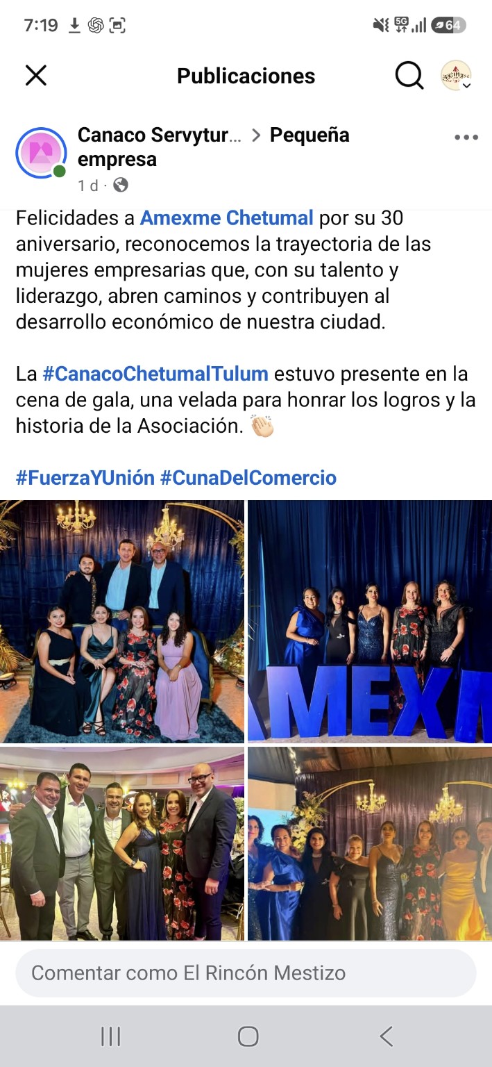 Felicitación de CANACO Servytur Chetumal a Amexme por su 30 aniversario