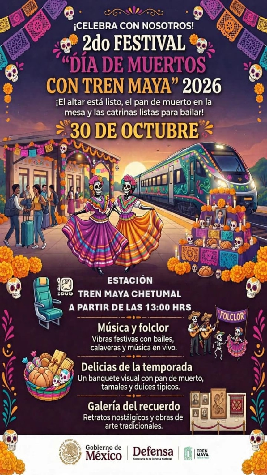 Cartel del Festival Día de Muertos con Tren Maya Chetumal 2026