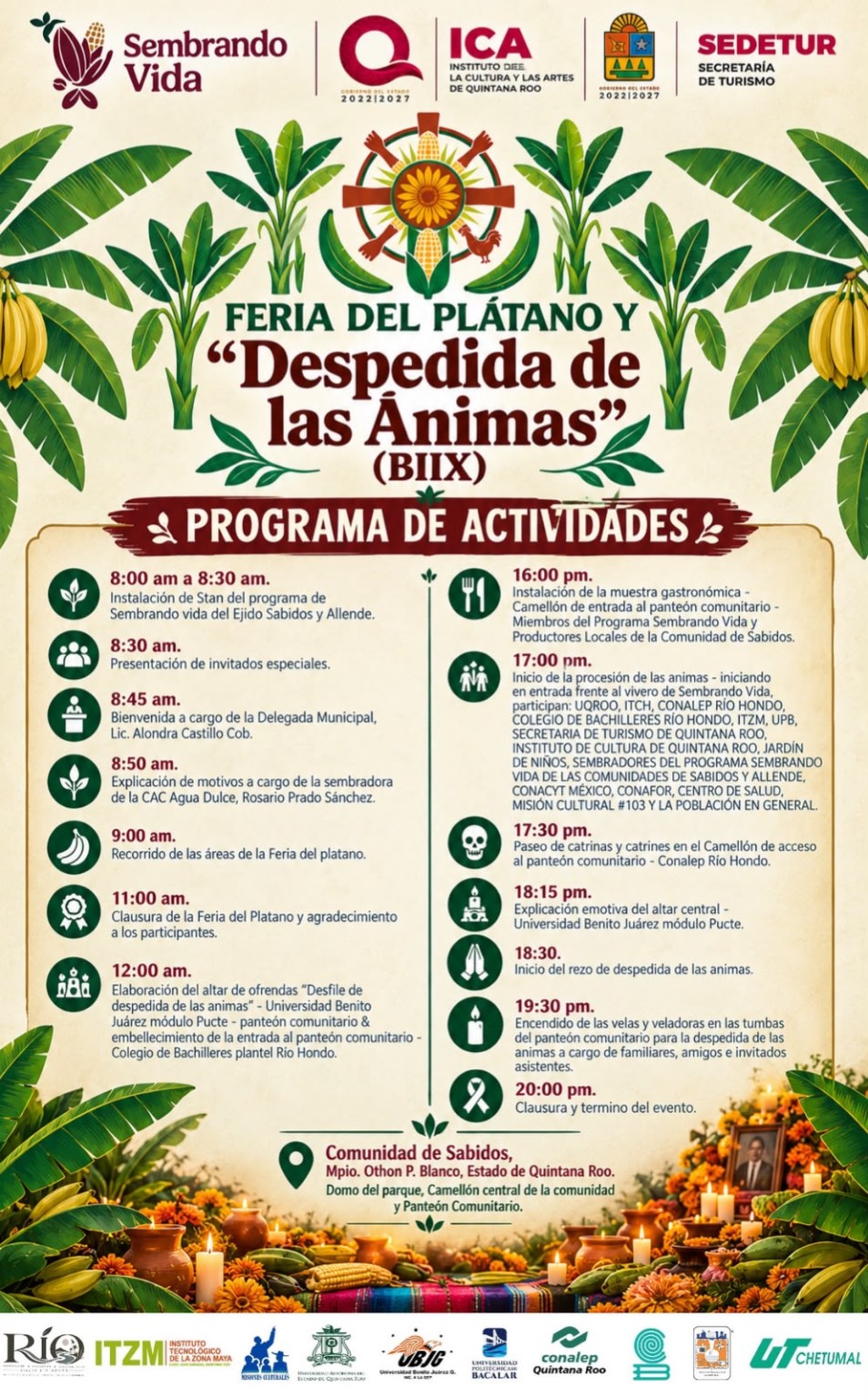 Programa de actividades de la Feria del Plátano y Despedida de las Ánimas en Sabidos